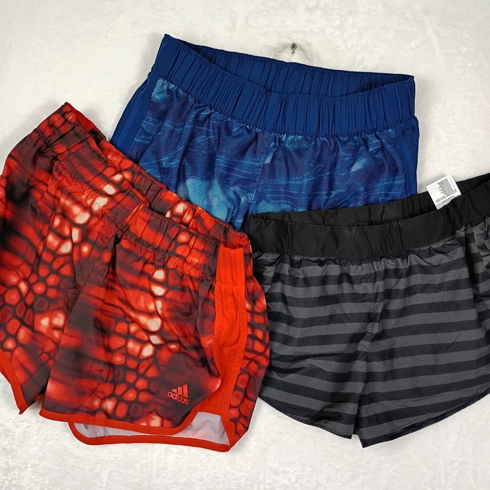 Adidas Running Shorts Bundle Womens Small Blue Black Striped Red Printed 3 Pairs